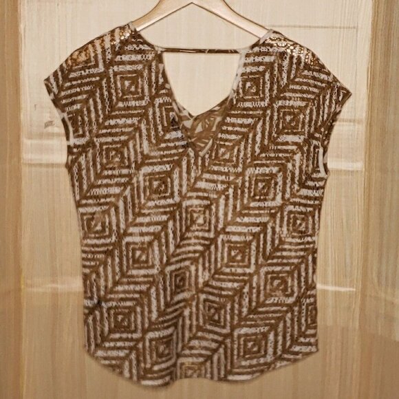 The Limited Womens Brown Neutral Floral Sheer And Crochet Top Medium - Picture 2 of 7